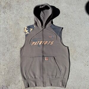 Vintage Y2K No Huddle New England Patriots Sleeveless Full Zip‎ Hoodie Vest Med